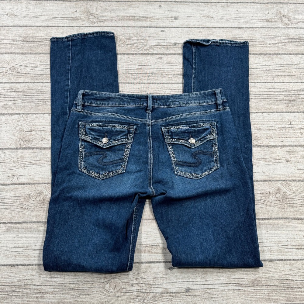 Silver Jeans Womens 30x37 Dark Indigo Avery Slim Fit Bootcut Embellished Pockets